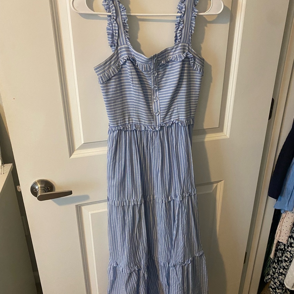 Gal Meets Glam Blue Striped Maxi Dress 00 EUC